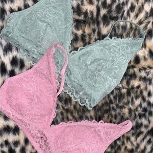 Lace Bralette Set in Pink and Green